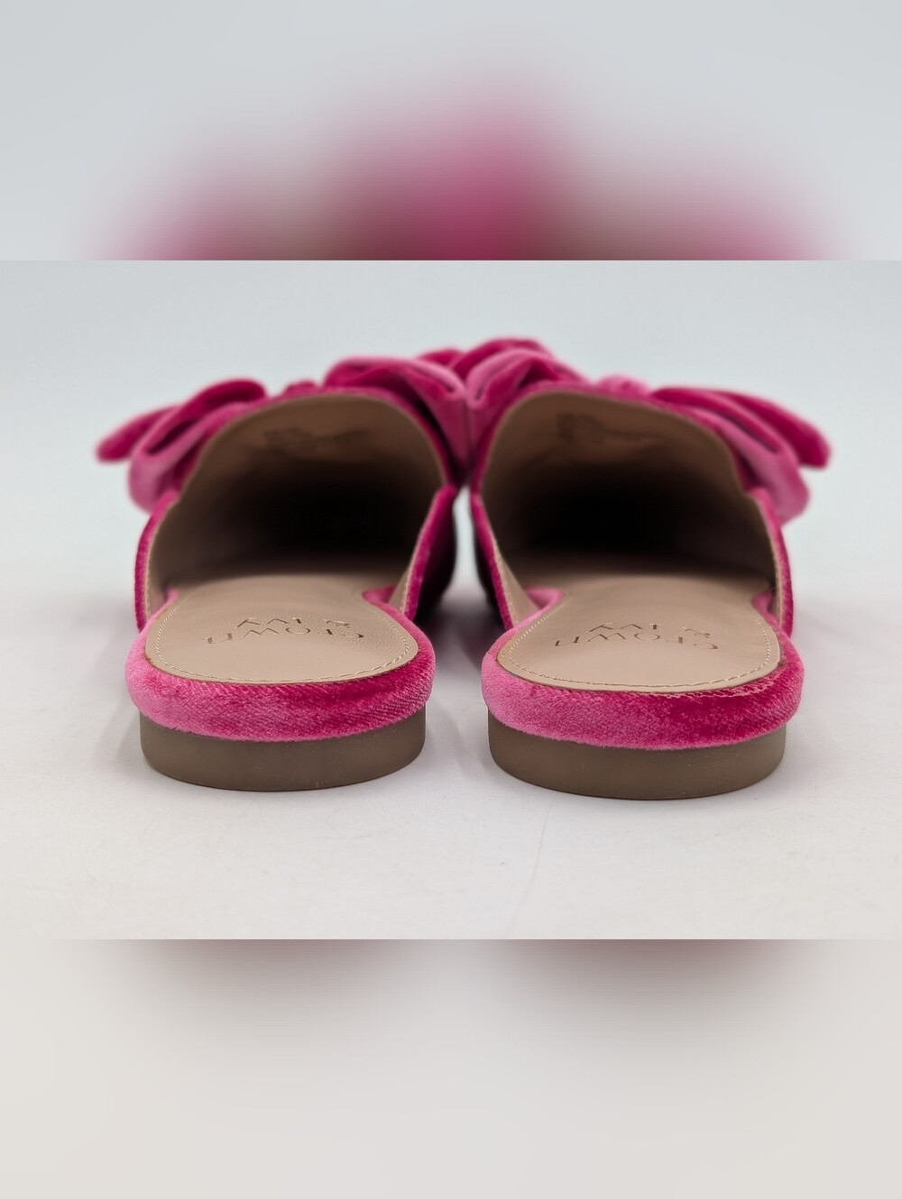New Crown & Ivy "Elise" Size 8.5M Fuchsia Velvet Gorgeous Bow Slip-On Mule Flats - Picture 12 of 15